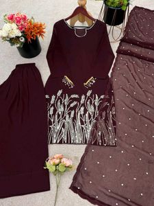 Coffee Brown Embroidered Kurta Set