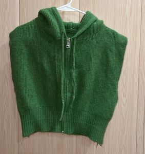 Green Knitted Hoodie Vest