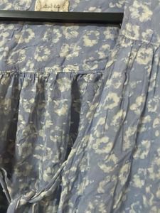 Blue Floral Print Tie-Up Blouse