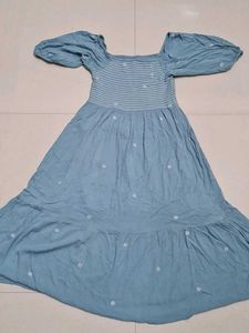 Chic Blue Smocked Midi Dress