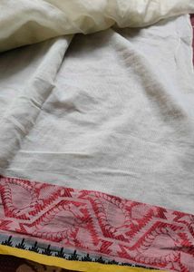 kota doria Elegant Cream Saree with Red Border