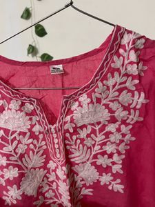Pink Chikankari Embroidered Kurta