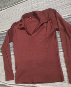 Burgundy Long Sleeve Collared Top