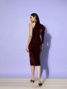 Velvet Cutout One-Sleeve Dress