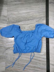 Tokyo Talkies Blue Ruffles Crop Top