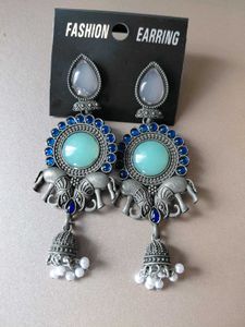 Oxidized Silver Elephant Jhumka Earrings