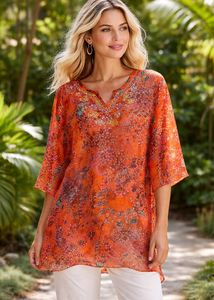 sheer Vibrant Embroidered Orange Kurta
