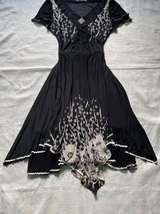 Black Floral Print Flounce Dress