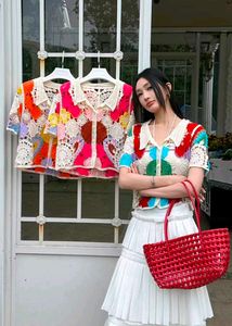 Crochet Granny Square Button-Up Shirt
