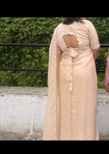 Elegant Peach Plain Saree