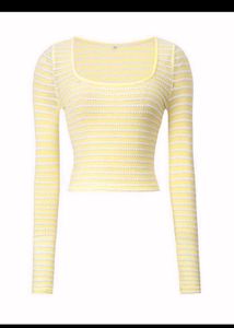Yellow Striped Long Sleeve Crop Top