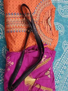 Orange & Pink Kurta Set with Dupatta