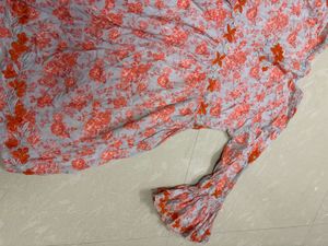 Boho-Chic Grey-Blue &amp; Orange Floral Short Dress wi