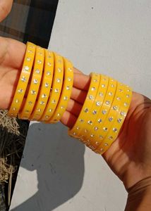 Yellow Bangles with Crystal Embellishments