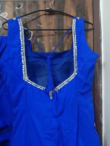 Royal Blue Kurta Set with Yellow Dupatta