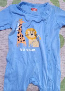 BABYHUG Cute Blue Baby Romper with Giraffe &amp; Lion