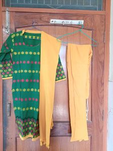 Green Kurta Set with Yellow Dupatta