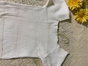 White Ribbed Button-Up Top