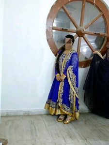 Royal Blue Embroidered Long Frock with dupatta