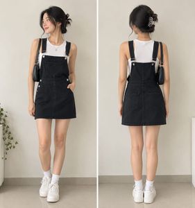 Black Denim Pinafore Mini Dress