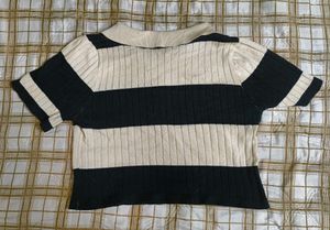 Striped Polo Neck Crop Top