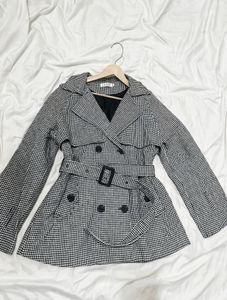 Stylish Houndstooth Trench Coat