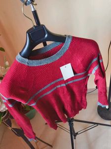 New Burgundy Striped Pullover Sweater