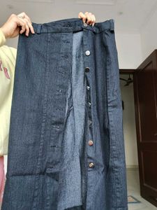 Denim Button-Down Midi Skirt
