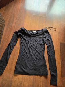 Zara Black Off-Shoulder Twist Neck Top
