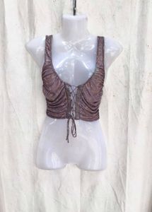 I. Ruched Lace-Up Crop Top