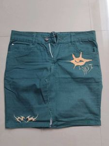 Unique Green hand-painted graphic short Skirt