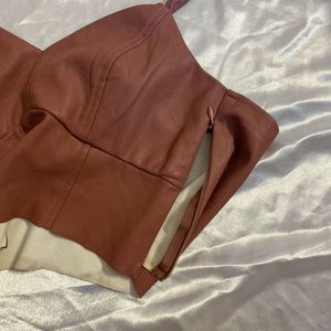 Brown PU Crop Top