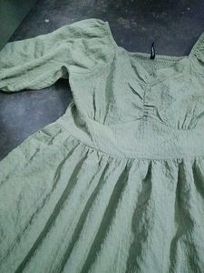 Light Green Puff Sleeve Smocked Dress