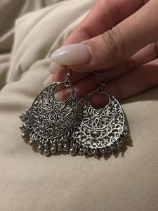 Boho Silver Jhumka Earrings