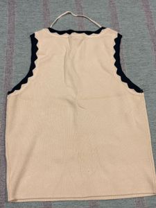 Cream Knit Tank Top with Scallop Trim
