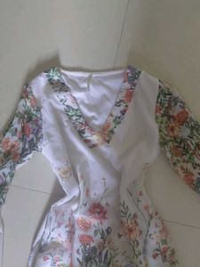 Boho Floral Bell Sleeve Short Kurti