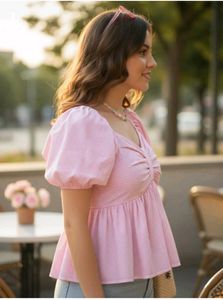 Pink Striped Peplum Top