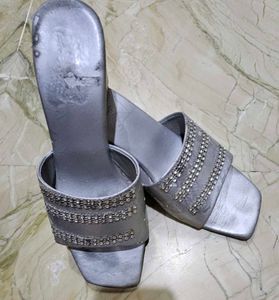 Sparkling Silver Block Heels