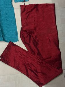 Teal Kurta with Red Salwar Set