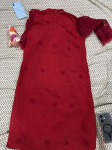 Red Embroidered Kurta