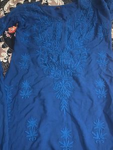 Blue Embroidered chikankari kurta set