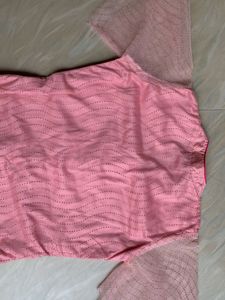Elegant Pink Kurta with Sheer bell Sleeves