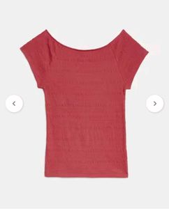 Ribbed Red Off-Shoulder Top