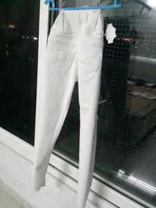 White High-Waisted Button Fly Jeans