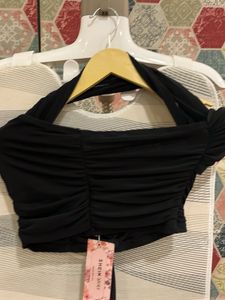 Sheer Black Halter Neck Top Size S