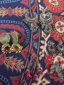 Boho Beaded Hoop Earrings &amp; Jhumka Set