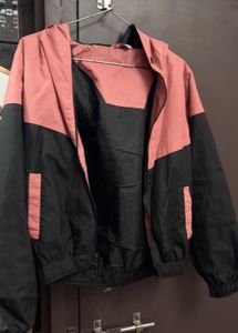 Pink &amp; Black Hooded Windbreaker Jacket