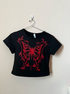 Black Butterfly Graphic Crop Top