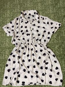 Cute Black &amp; White Heart Print Mini Dress | Soft S