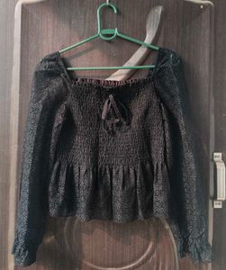 Chic Black Smocked Peplum Top